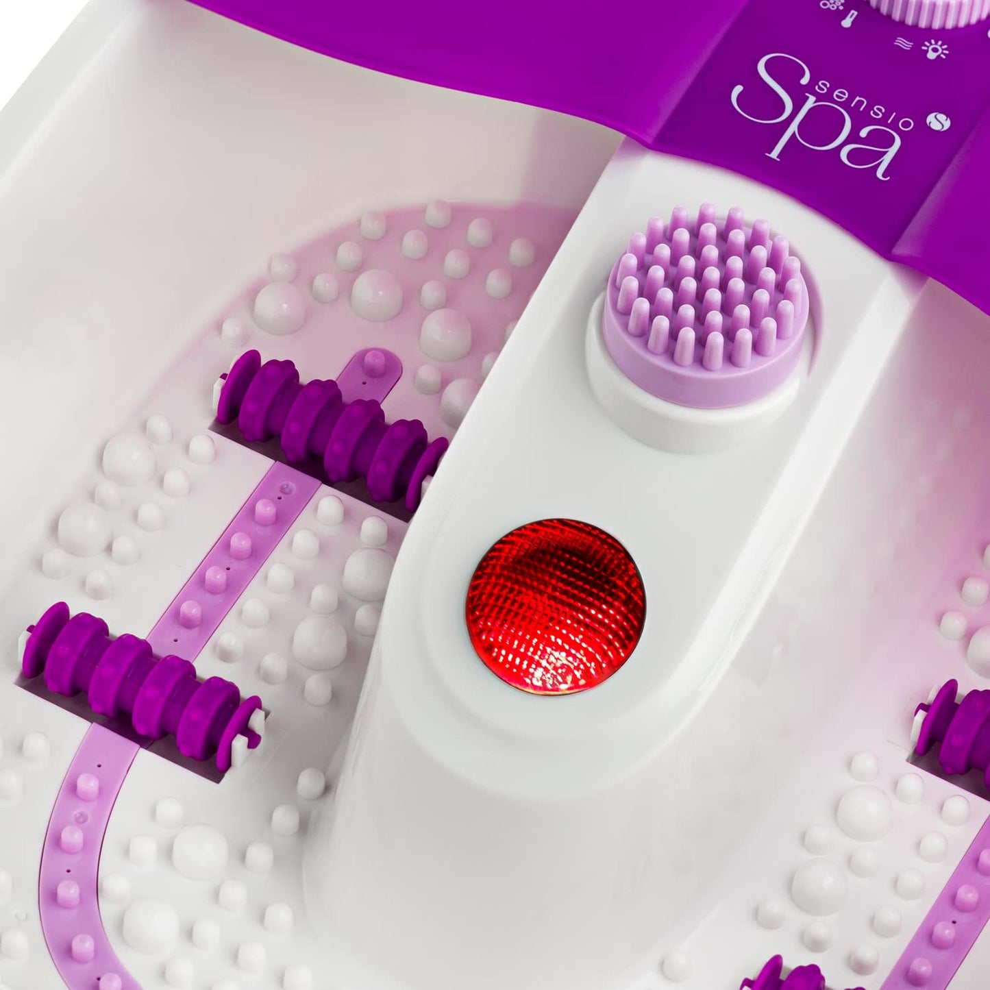 Sensio Spa Foot Massager Pedicure Bath Nine accessories Pamper Your Feet with Heat Bubbles and Massaging Tools All In One Home Salon Therapeutic Massage Pedicure White Purple