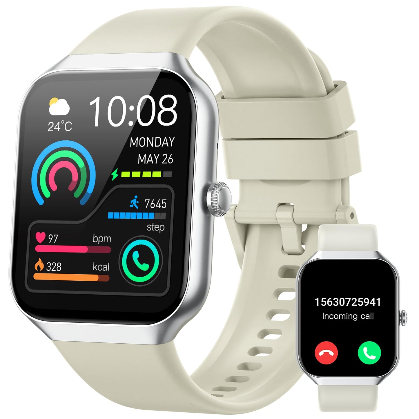 Smart Watch for Men Women Answer/Make Calls, 1.96" Fitness with Step Counter Heart Rate Sleep Monitor, Fitness Sports Activity Waterproof, Smartwatches for Android IOS