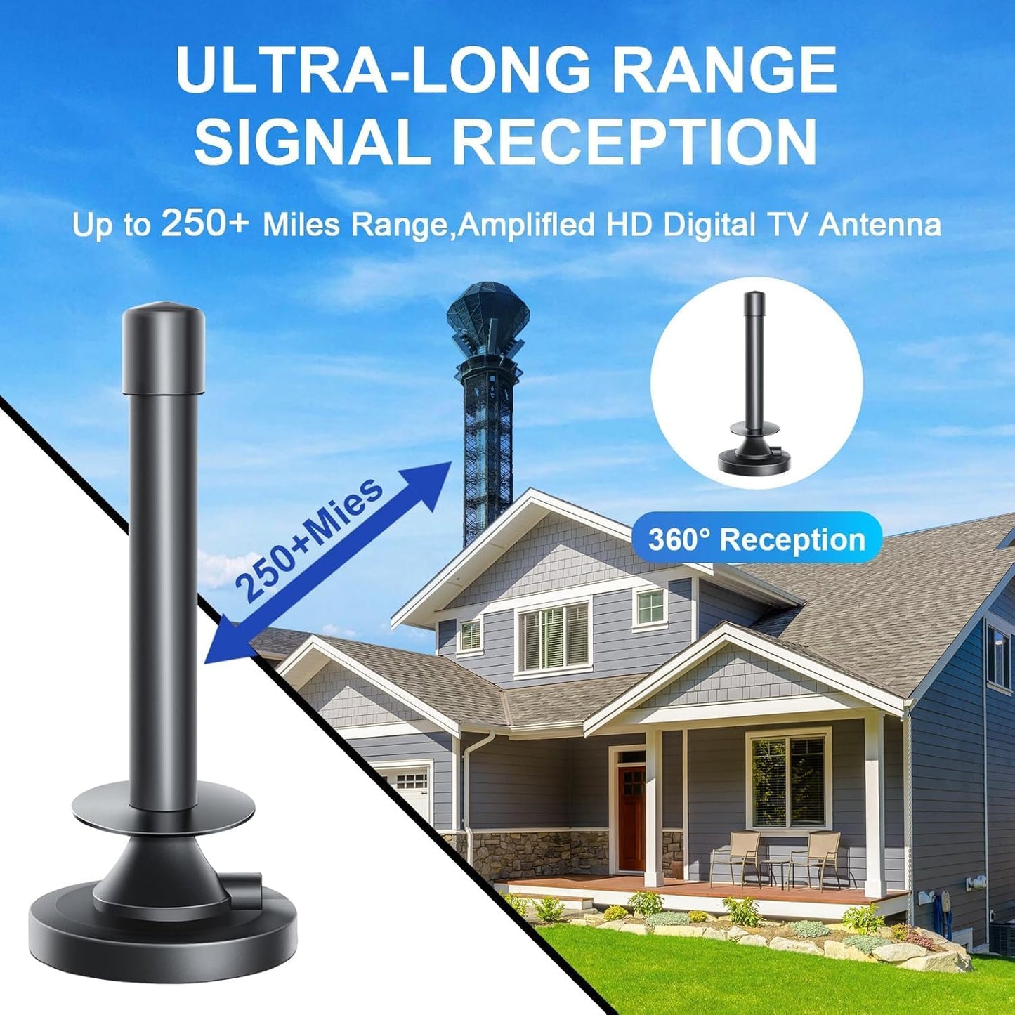 TV Aerial - Indoor TV Aerial for Smart TV with Signal Booster - Digital TV Aerial for Freeview TV 280+ Miles Long Range Support 4K 1080P