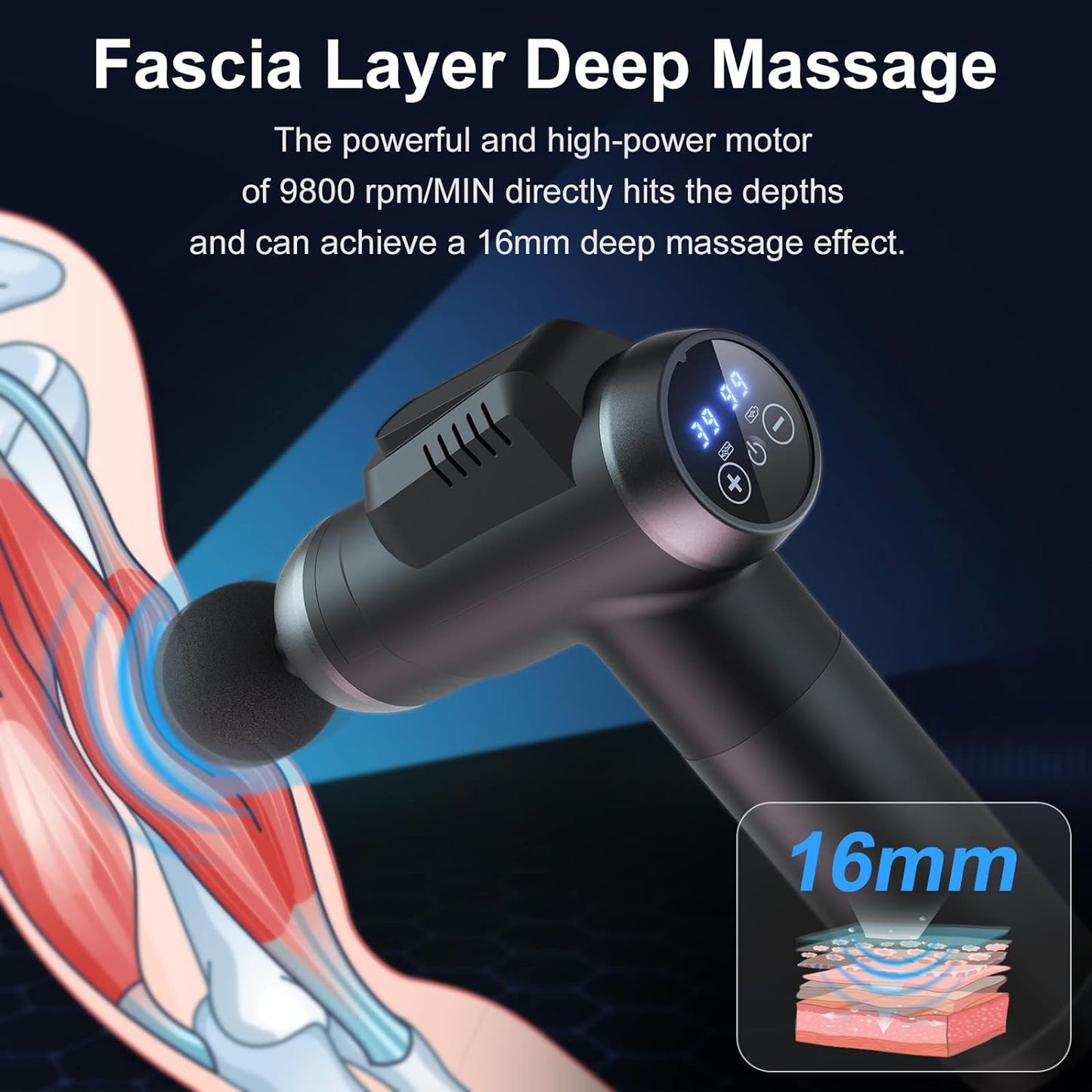 Timiyou Massage Gun,Deep Tissue, Back Massagers for Muscle Pain Relief, 99 Speeds Powerful Percussion Machine with LCD Touch Screen