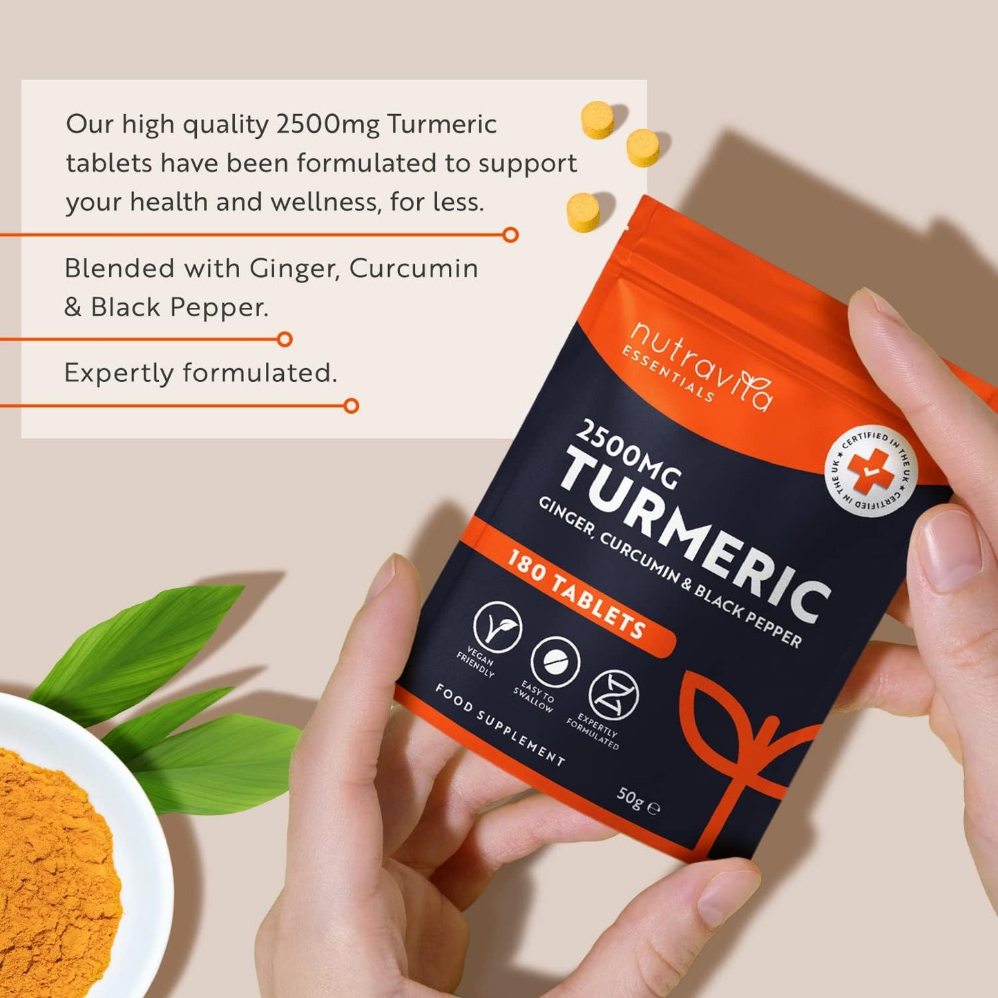Turmeric Curcumin, Ginger and Black Pepper Tablets 2500mg - 180 High Strength