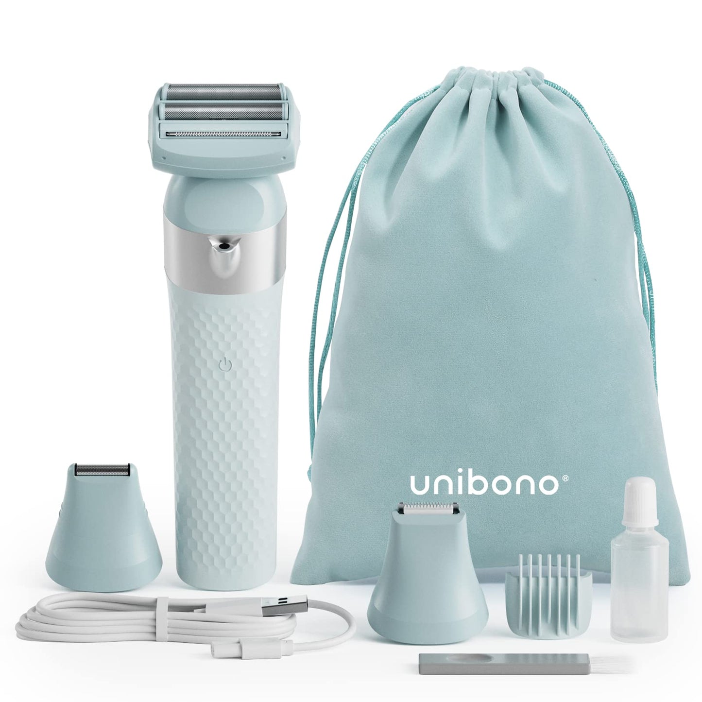 Unibono Lady Shaver Trimmer Kit, Cordless Electric Razor for Women Body Hair Removal, Rechargeable Bikini Trimmer for Arms, Pubic, Legs, Wet & Dry Painless Dual Foil Shave with LED Light