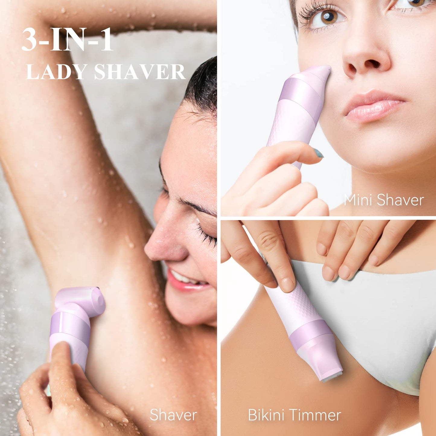 Unibono Lady Shaver Trimmer Kit, Cordless Electric Razor for Women Body Hair Removal, Rechargeable Bikini Trimmer for Arms, Pubic, Legs, Wet & Dry Painless Dual Foil Shave with LED Light