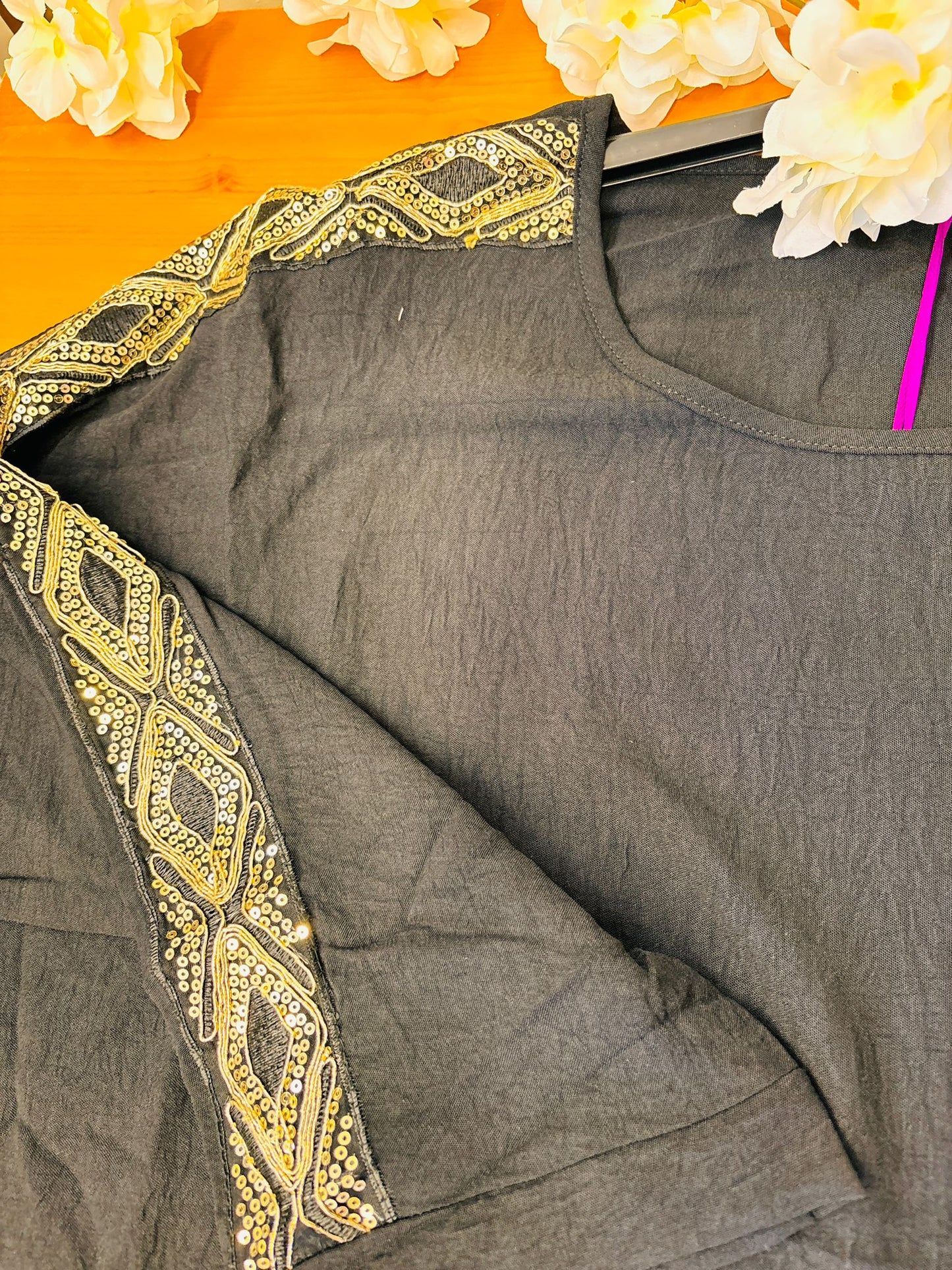 Elegant Black Colour Full Sleeve Co-Ord Set with Gold Embellished Detailing