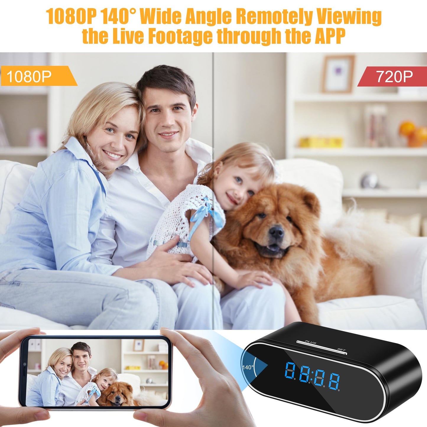WiFi Spy Camera Clock 1080P HD Hidden Camera Wireless Small Hidden Camera for Home Security Mini Indoor Secret Surveillance Camera Nanny Cam with APP Control Night Vision and Motion Detection