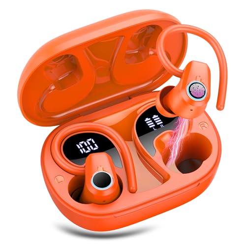 Wireless Earbuds, 2023 Earphones Bluetooth 5.3 Headphones Wireless, Earbuds with Earhooks,Waterproof Stereo Headphones Sport, Dual LED Display, Black