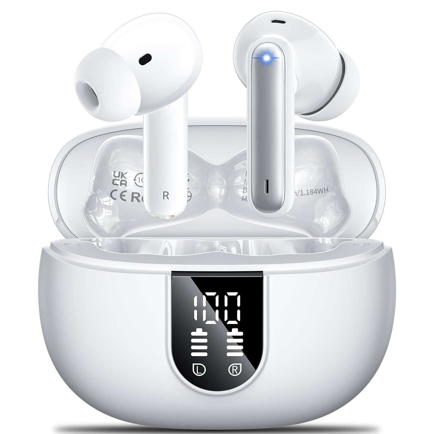 Wireless Earbuds,Earphones Bluetooth 5.3 in Ear with 4 Mic ENC Calls Noise Cancelling Wireless Headphones Mini LED Display HiFi Stereo 42H Playtime Bluetooth Earbuds Touch Control