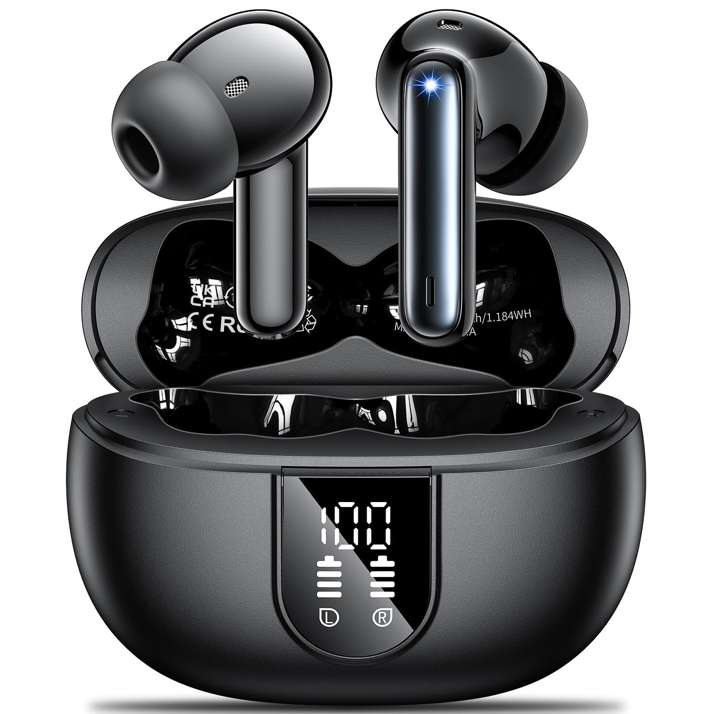 Wireless Earbuds,Earphones Bluetooth 5.3 in Ear with 4 Mic ENC Calls Noise Cancelling Wireless Headphones Mini LED Display HiFi Stereo 42H Playtime Bluetooth Earbuds Touch Control