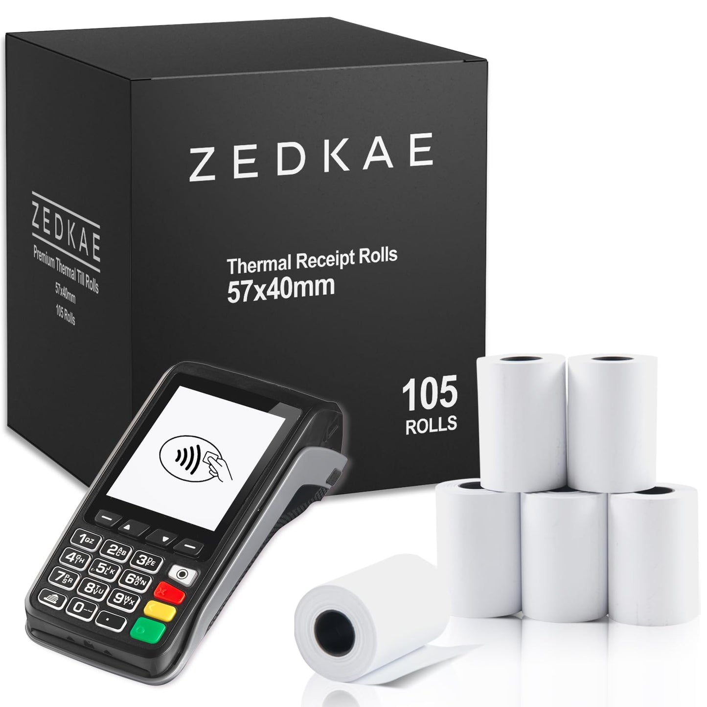 ZEDKAE 57 x 40mm Thermal Till Rolls for PDQ Credit Card Machines | Card Receipt Paper Rolls (Pack of 25)
