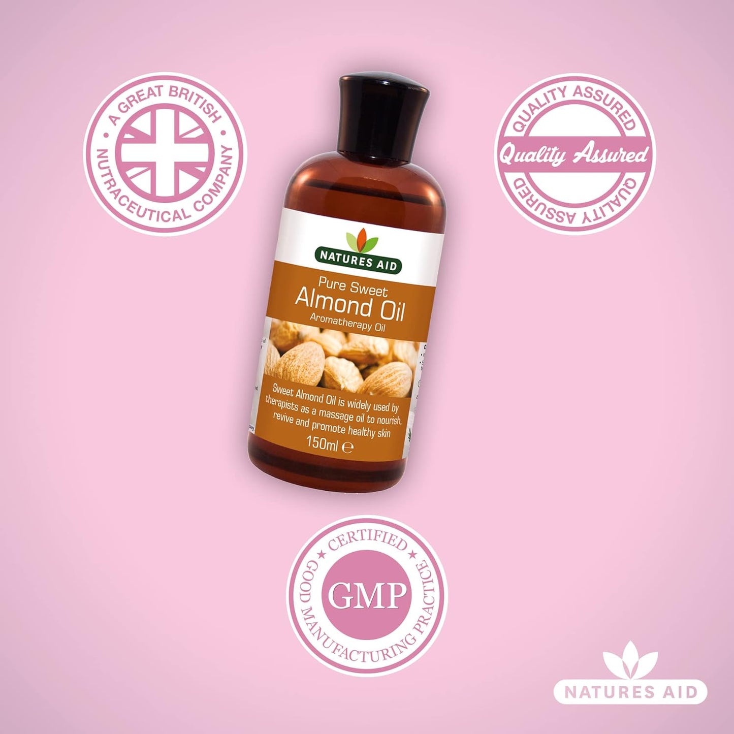 Natures Aid Almond Oil, Pure, Sweet Almond Oil, Massage Oil, Suited to Dry, Sens
