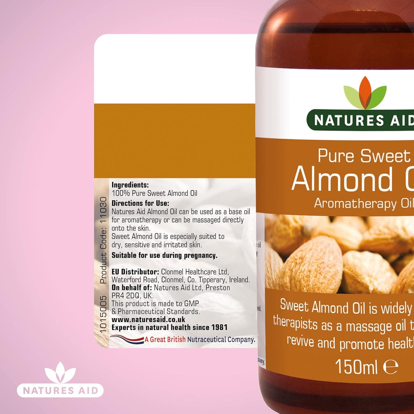 Natures Aid Almond Oil, Pure, Sweet Almond Oil, Massage Oil, Suited to Dry, Sens