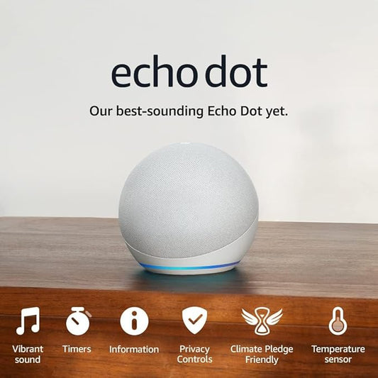 Echo Dot (Newest gen) | Big vibrant sound Wi-Fi and Bluetooth smart speaker with Alexa | Glacier White