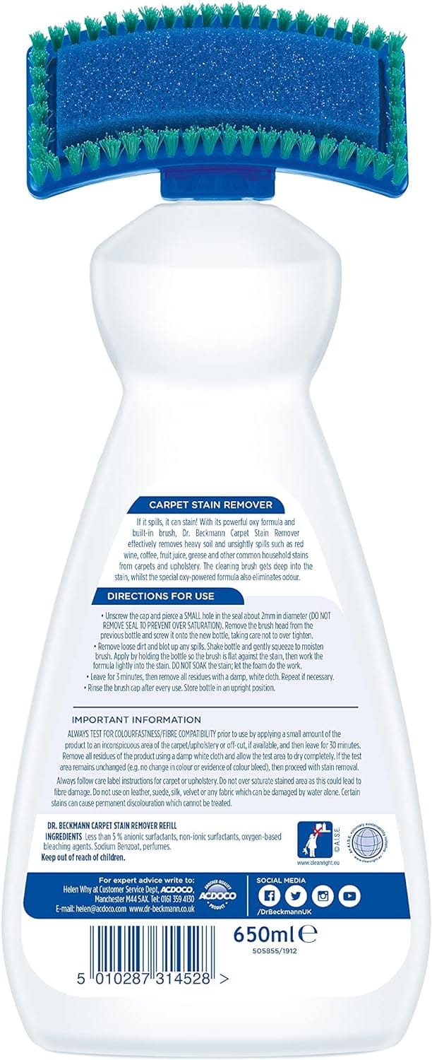 Dr. Beckmann Carpet Stain Remover | Removes New and Dried-in Stains | Includes Applicator Brush, 650 ml
