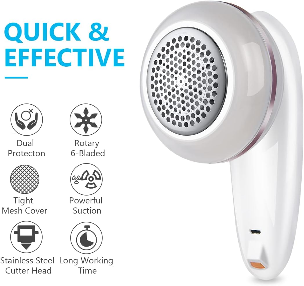 URAQT Lint Remover - Advanced Fabric Shaver with USB Charging Cord Bonus Blade Superior Lint Removal
