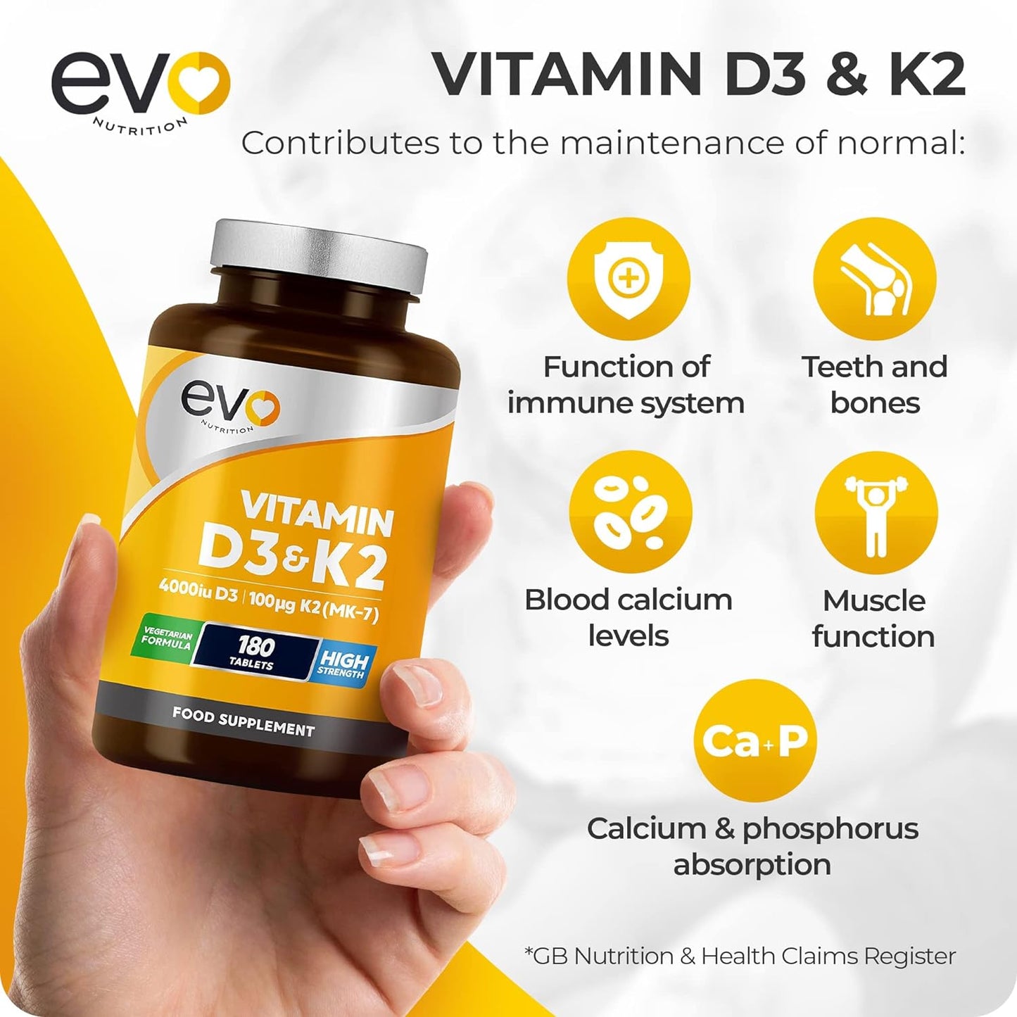 Vitamin D3 4000iu & Vitamin K2 100ug (MK7) |180 Vitamin D3 K2 Vegetarian Tablets