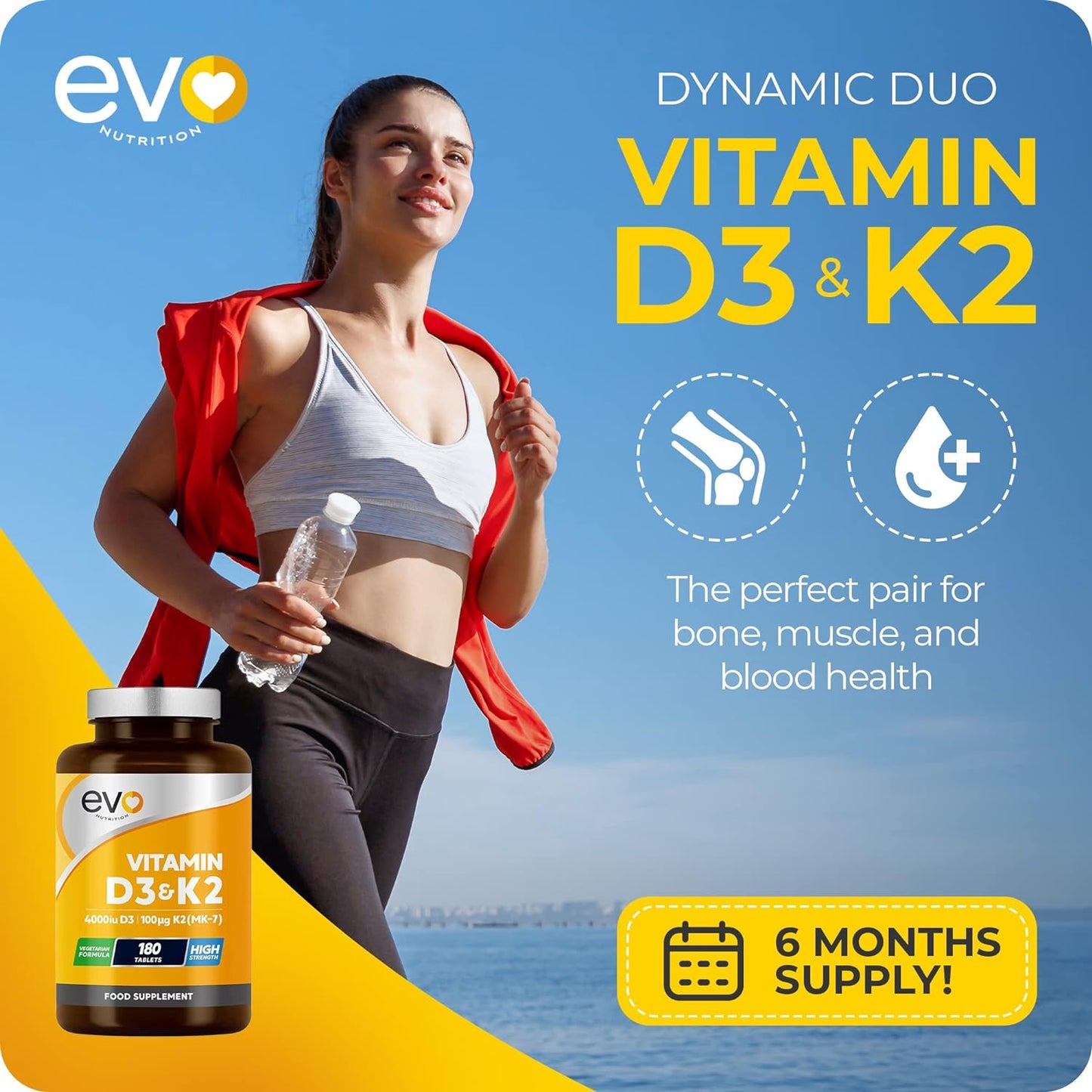 Vitamin D3 4000iu & Vitamin K2 100ug (MK7) |180 Vitamin D3 K2 Vegetarian Tablets
