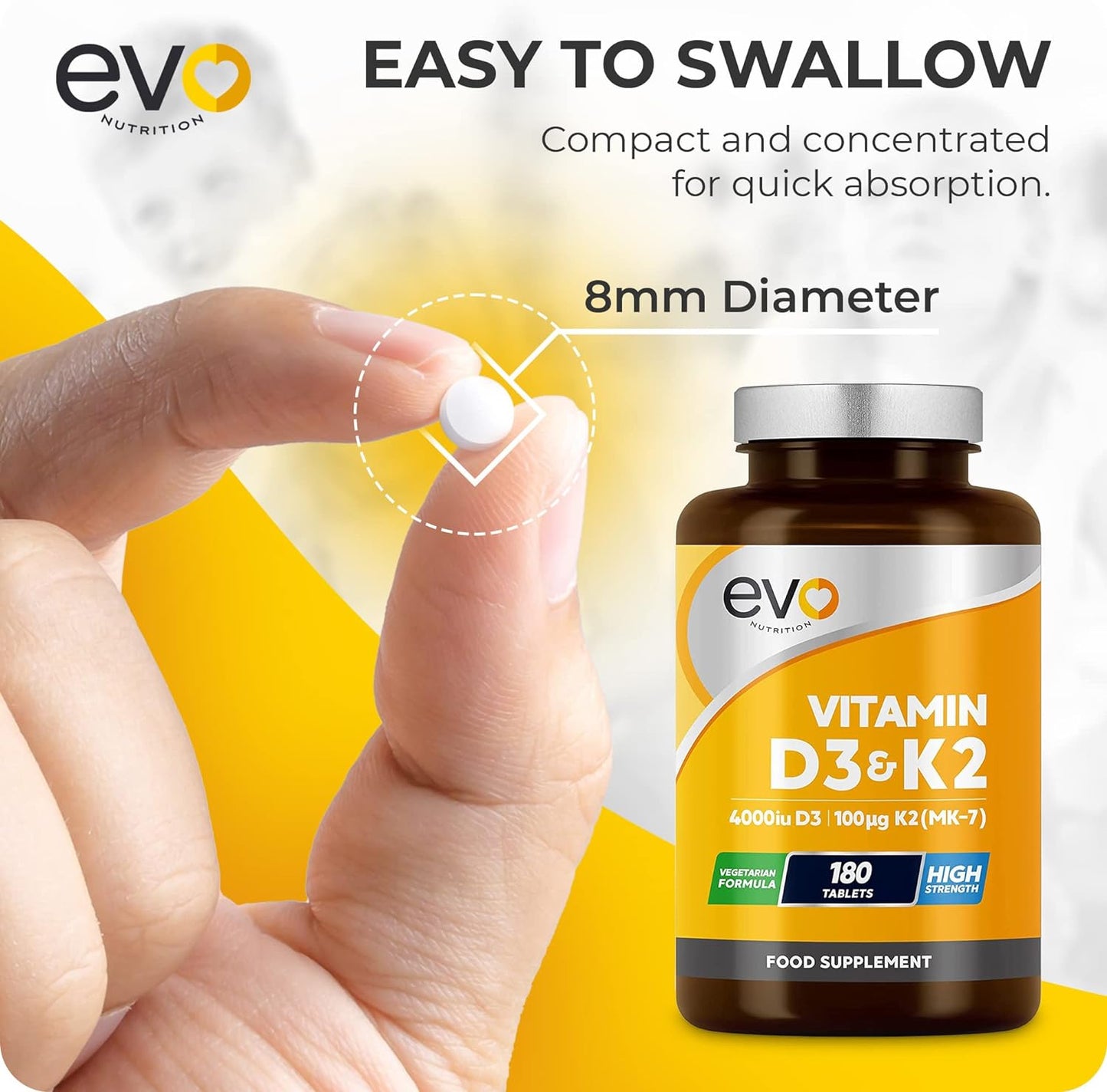 Vitamin D3 4000iu & Vitamin K2 100ug (MK7) |180 Vitamin D3 K2 Vegetarian Tablets
