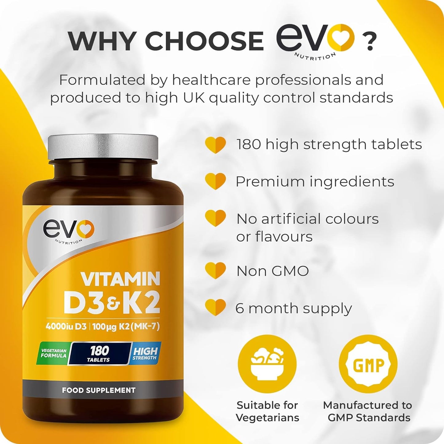 Vitamin D3 4000iu & Vitamin K2 100ug (MK7) |180 Vitamin D3 K2 Vegetarian Tablets