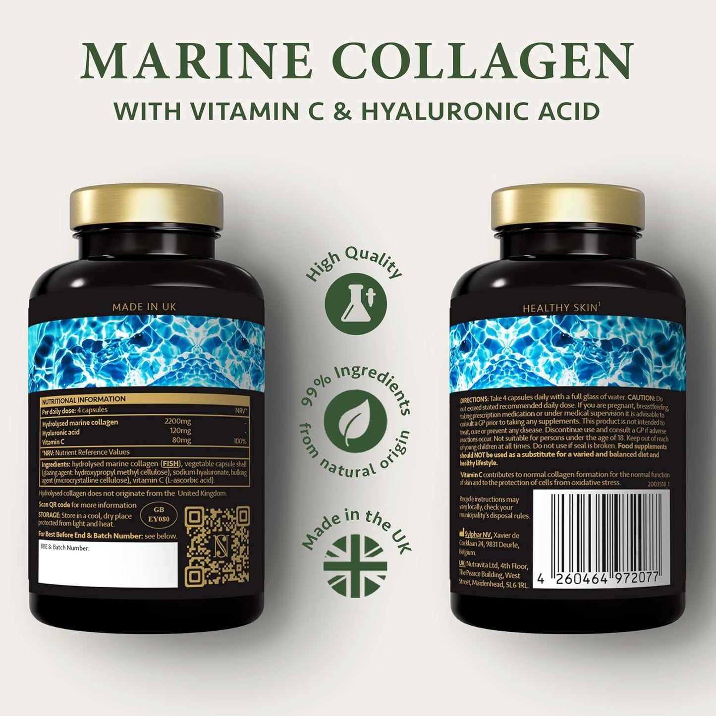 Marine Collagen Capsules with Hyaluronic Acid + Vitamin C 2400mg