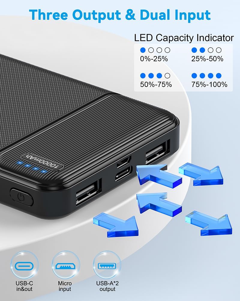 Power Bank Portable Charger Fast Charging 10000mAh, AsperX 2-Pack,USB C Input and Output.