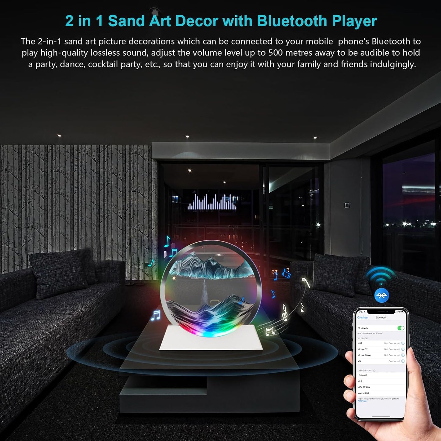 Sand Art Picture Bluetooth Speaker Wireless Rechargeable Blue