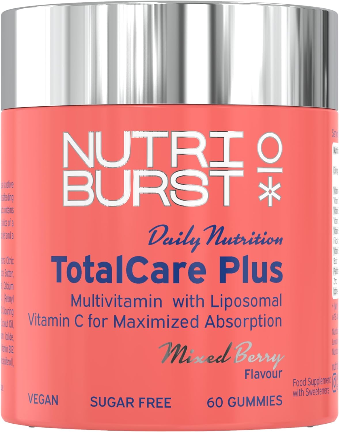 Nutriburst TotalCarePlus - Multivitamin with Vitamin C, D, B12 + Zinc - Immune System Support - Berry Flavour - 60 Gummies 1 Month Supply - Suitable for Vegans