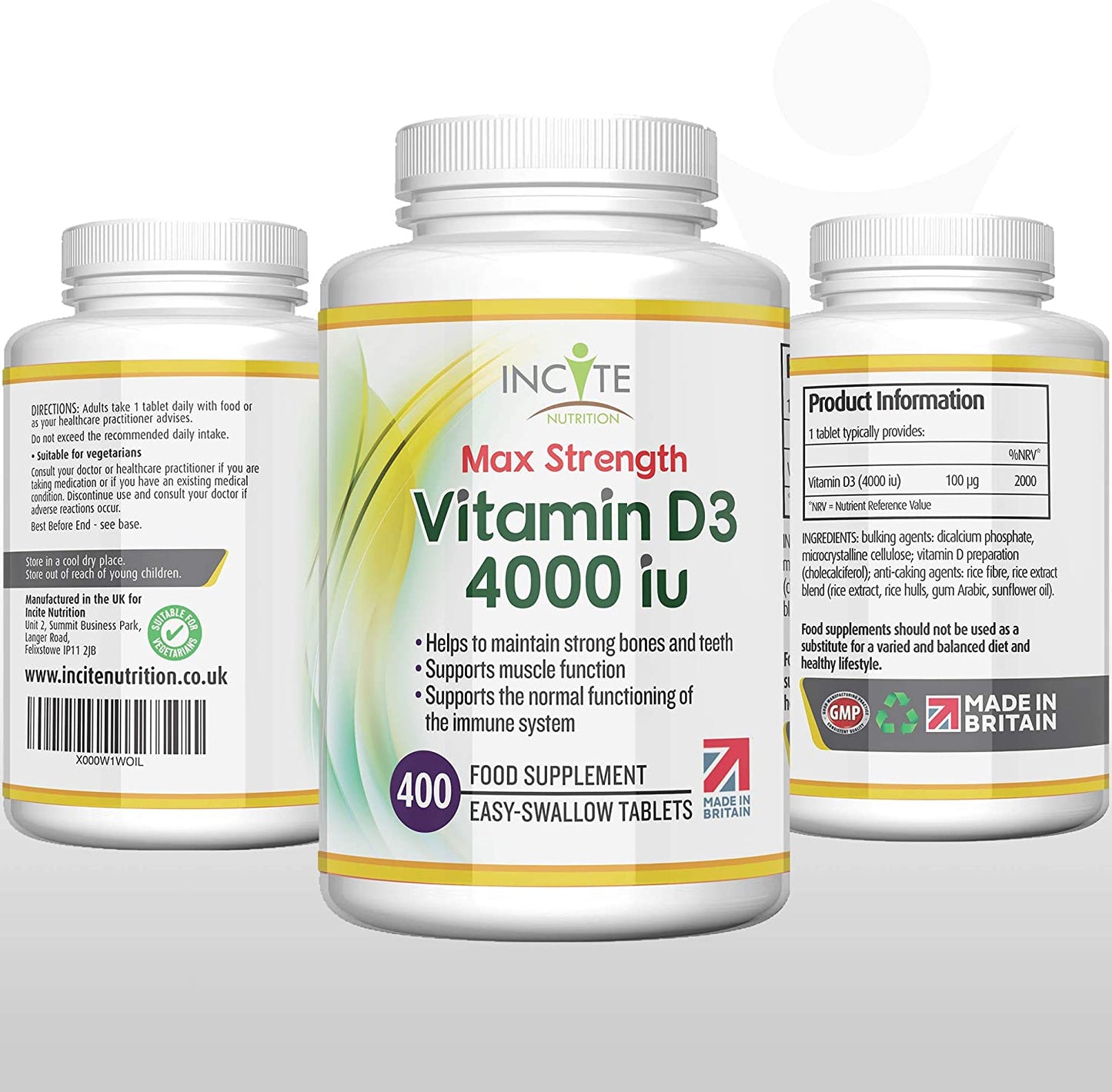Vitamin D3 4000 iu - Vitamin D Tablets - 1 Year Supply Tablets - Vegetarian - Vitamin D Supplements - Immune System Booster - Made in The UK - Gluten Free.