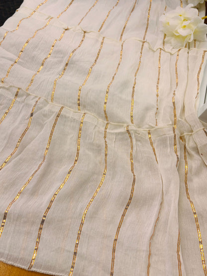 Cornsilk White Cotton Long Dress – Bust 44” | Length 50” | Elastic Waist | Long Dress