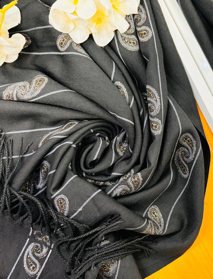 Black with Golden Print Long Hijab New Fashion Design Style 1 pc