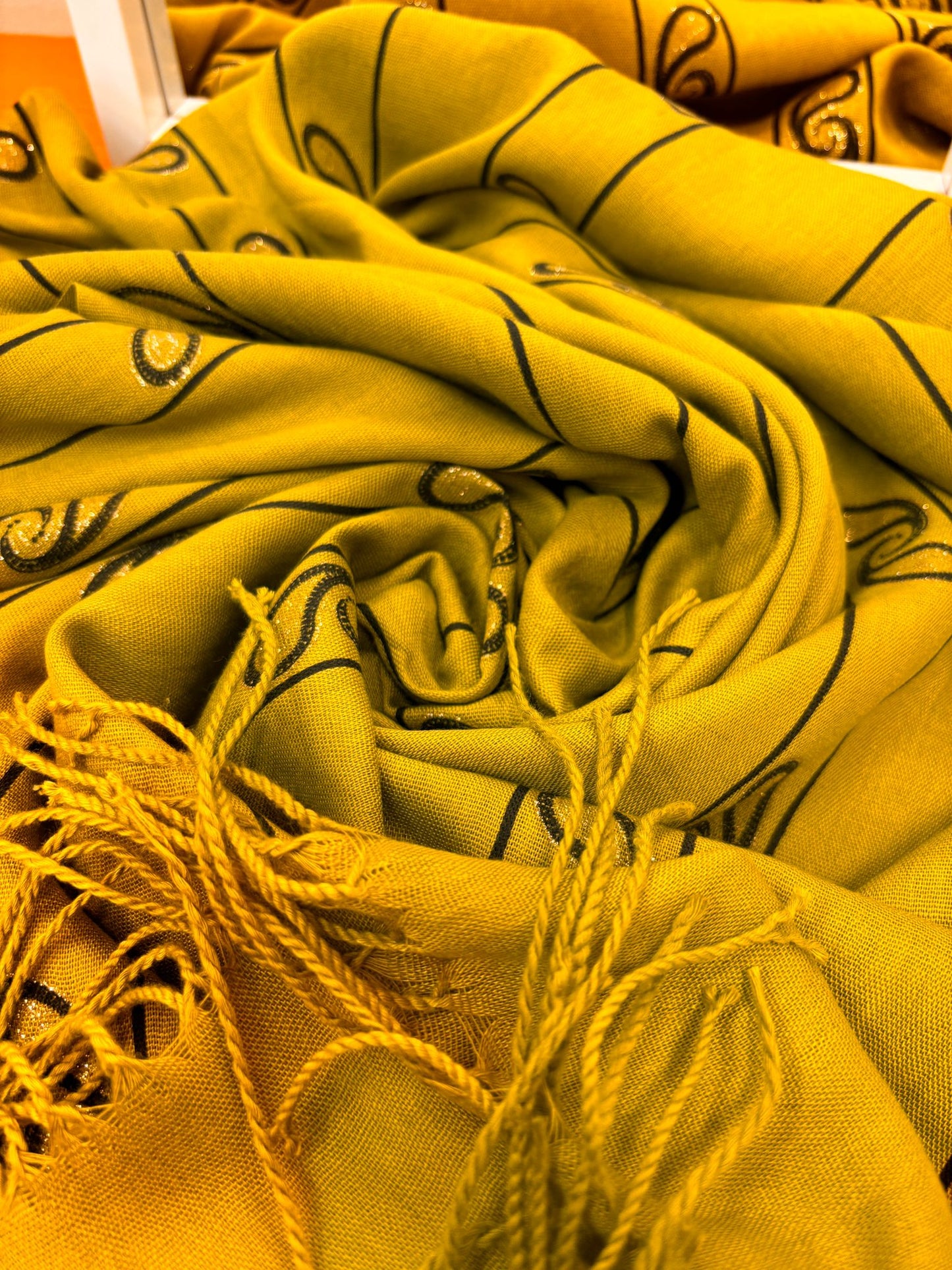 Mastered Yellow Mixed Cotton Hijab with Golden Print | New Fresh, Elegant 1 PC