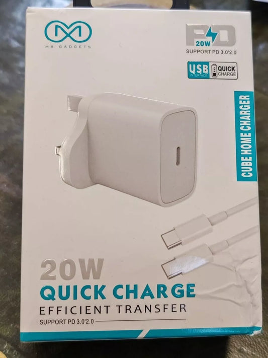 20W Quick Charger USB C 3-Port Fast GaN Charger for iPhone 16 |Cube Home Charger