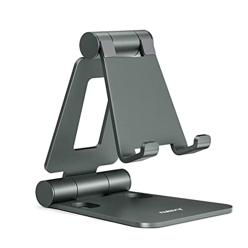 NULAXY Phone Stand, Fully Foldable Angle Height Adjustable Mobile Phone Holder Stand Dock Aluminum Desk Compatible with iPhone 15 14 13 12 11 Pro Max XR X 8, HUAWEI, Galaxy, All Phones - Black