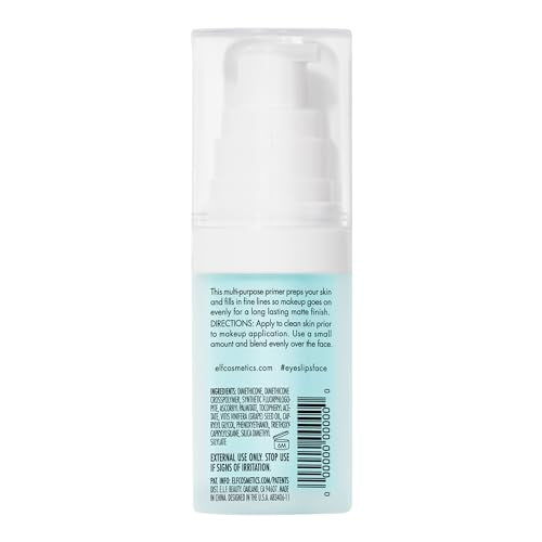 e.l.f., Hydrating Face Primer, Lightweight, Long Lasting, Creamy, Hydrates, Smooths, Fills in Pores and Fine Lines, Natural Matte Finish, Infused with Vitamin E, 0.47 Oz