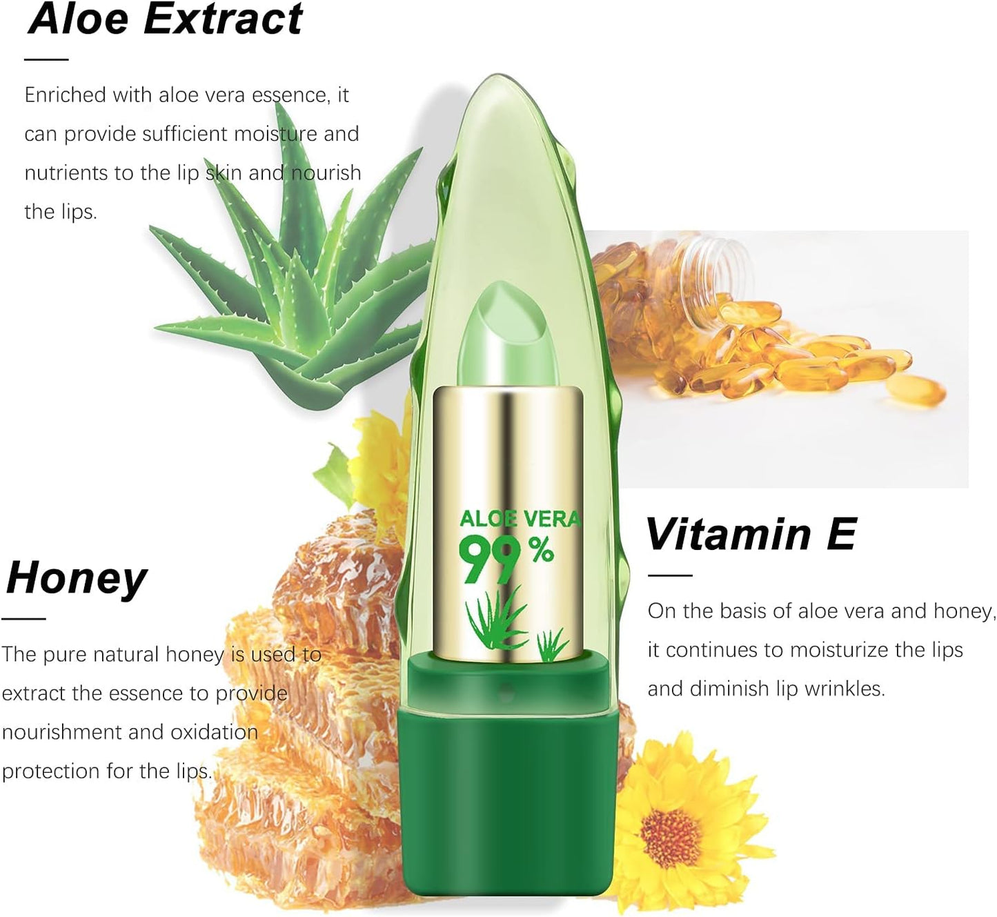 Aloe Vera Lipstick 3 Pcs , Magic Temperature Color Change Blam Moisturizing