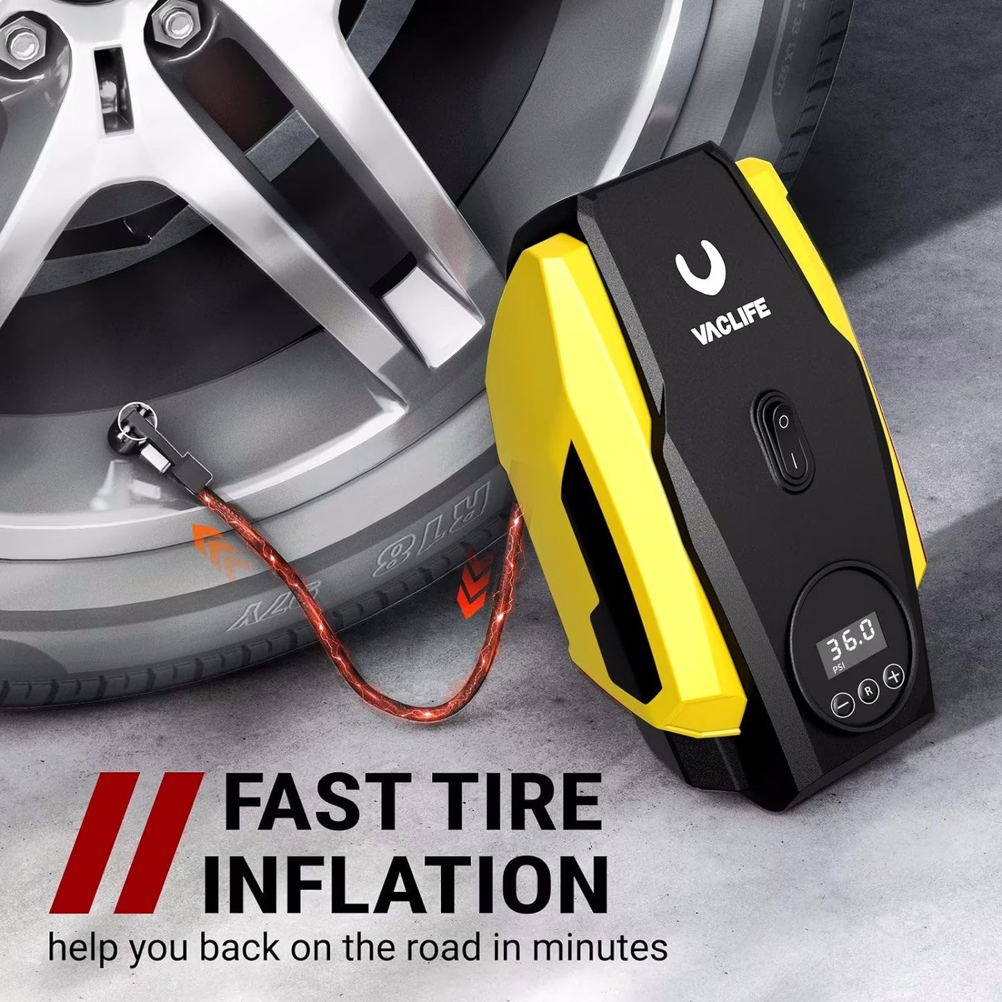 Car Tyre Inflator Air Compressor -Tyre Pump - 12V DC Compact Portable vaclife