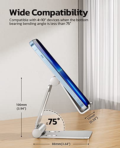 NULAXY Phone Stand, Fully Foldable Angle Height Adjustable Mobile Phone Holder Stand Dock Aluminum Desk Compatible with iPhone 15 14 13 12 11 Pro Max XR X 8, HUAWEI, Galaxy, All Phones - Black