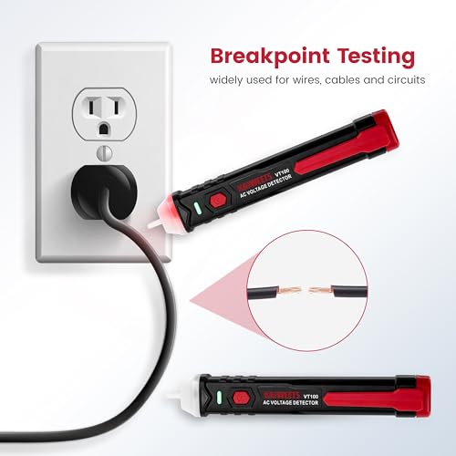 KAIWEETS Voltage Tester, Non Contact Voltage Detector Pen, 50V to 1000V AC, Audible and Flashing LED Alarms, Wire Breakpoint Finder, Electrical Tester with Flashlight, Buzzer Alarm VT100