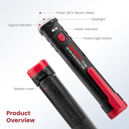 KAIWEETS Voltage Tester, Non Contact Voltage Detector Pen, 50V to 1000V AC, Audible and Flashing LED Alarms, Wire Breakpoint Finder, Electrical Tester with Flashlight, Buzzer Alarm VT100