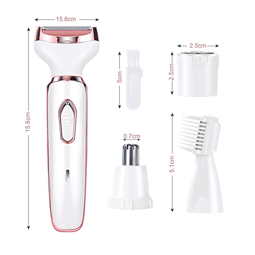 ACWOO Cordless 4 in 1 Electric Lady Shaver for Women, Rechargeable Painless Razor Bikini Trimmer Wet and Dry Hair Removal for Face Legs Underarm Nose and Eyebrow