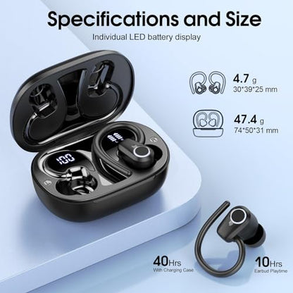 Waterproof Wireless Earbuds Bluetooth 5.3 – 4 ENC Noise Canceling Mics, 50H Battery, Dual LED Display, Sport Earhooks