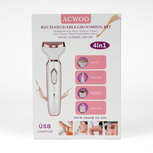 ACWOO Cordless 4 in 1 Electric Lady Shaver for Women, Rechargeable Painless Razor Bikini Trimmer Wet and Dry Hair Removal for Face Legs Underarm Nose and Eyebrow