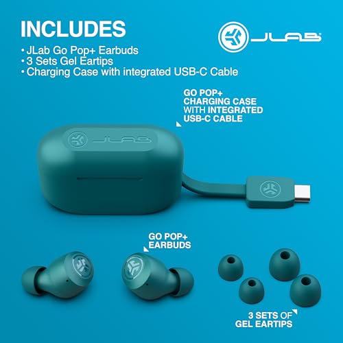 JLab Go Air Pop+ True Wireless Earbuds, In Ear Headphones, Bluetooth Earphones, 35H Playtime Ear Buds, Bluetooth Earbuds with Microphone, USB-C Charging Case, Multipoint, EQ3 Sound, Black