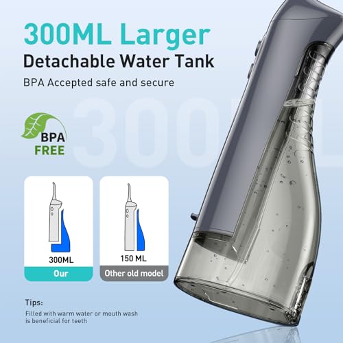 Water Dental Flosser for Teeth Cordless: COSLUS Portable Oral Irrigator 300ML 5 Jet Tips Rechargeable Tooth Flosser Teeth Braces Pick IPX7 Waterproof Irrigation Cleaner for Travel Home