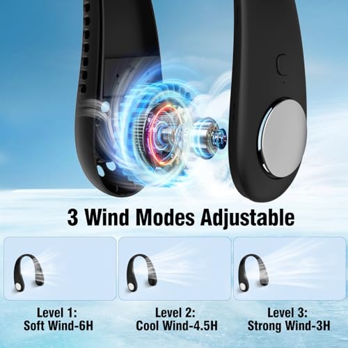 Neck Fan, Portable Hanging Neck Fan, Bladeless Mini Neck Fan with 360° Airflow, 3-Speed Hands-Free Personal Fan Rechargeable Wearable Fan.