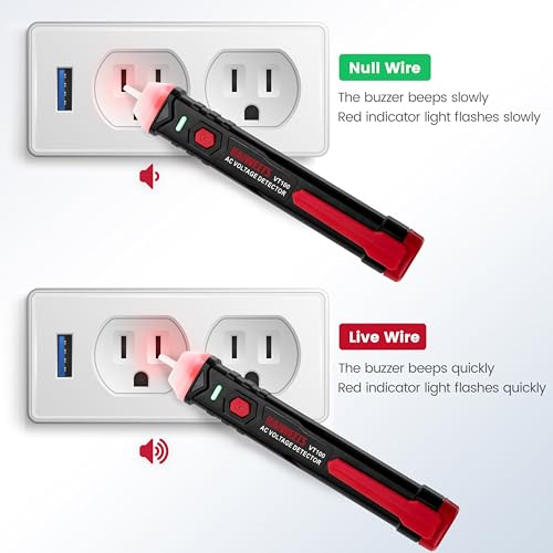 KAIWEETS Voltage Tester, Non Contact Voltage Detector Pen, 50V to 1000V AC, Audible and Flashing LED Alarms, Wire Breakpoint Finder, Electrical Tester with Flashlight, Buzzer Alarm VT100