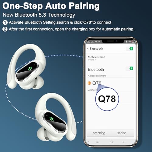 Wireless Earbuds, Wireless Headphones Stereo Noise Cancelling Earbuds with Mic, 50H Bluetooth 5.3 Headphones Dual LED Display, Sport Ear Buds with EarHooks, IP7 Waterproof Wireless Earphones Running