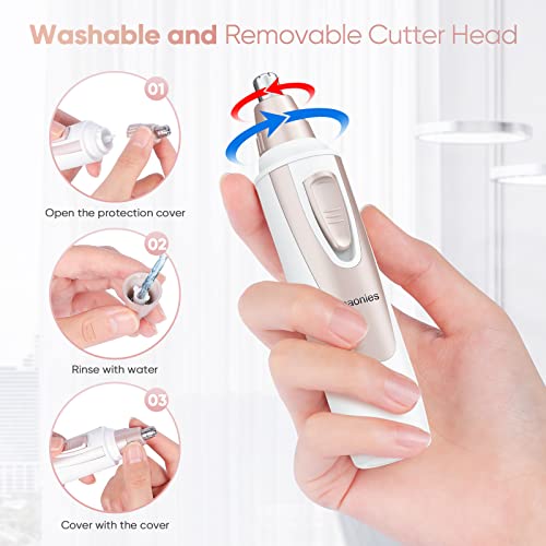 Ear and Nose Hair Trimmer Clipper, 2024 Professional Painless Eyebrow & Facial Hair Trimmer for Men Women, Battery-Operated Trimmer with IPX7 Waterproof, Dual Edge Blades for Easy Cleansing