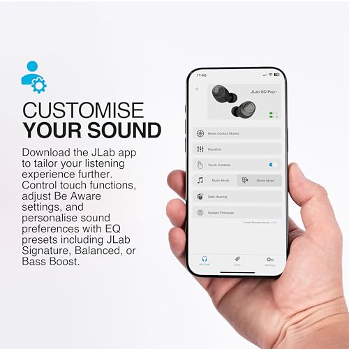 JLab Go Air Pop+ True Wireless Earbuds, In Ear Headphones, Bluetooth Earphones, 35H Playtime Ear Buds, Bluetooth Earbuds with Microphone, USB-C Charging Case, Multipoint, EQ3 Sound, Black