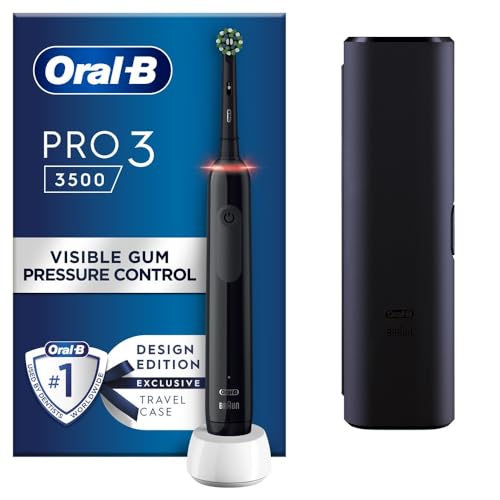 Oral-B Pro 3 Electric Toothbrush For Adults, 1 Cross Action Toothbrush Head & Travel Case, 3 Modes with Teeth Whitening, 2 Pin EU Plug, 3500, Black, Oral B (Packaging may vary)