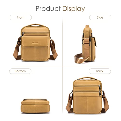 SPAHER Men Leather Handbags Shoulder Bags Messenger Business Bag Crossbody Satchel Sling Waterproof Travel Bag Daily Man Bag Gift with Adjustable Shoulder Strap for Ipad 9.7 Inch